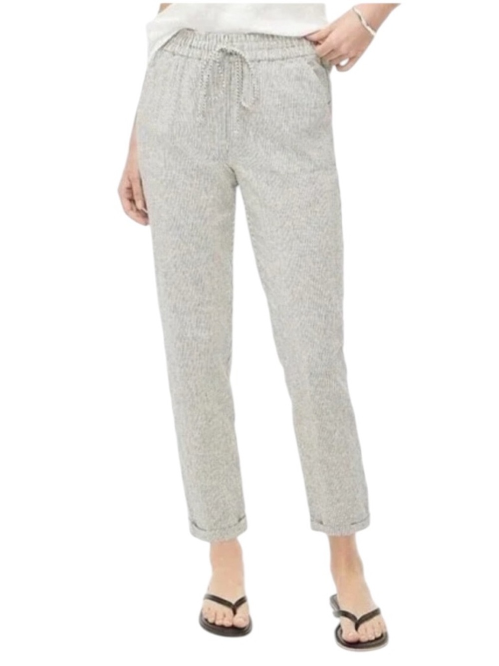 EUC J.Crew Linen Blend Striped Jogger Pants Size 6 Drawstring Elastic Waist
